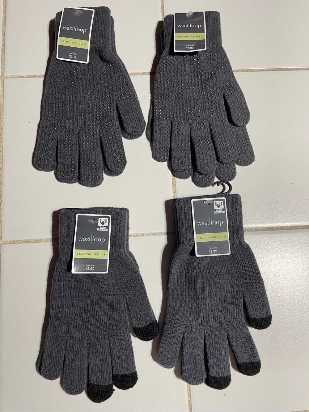 west loop Men’s Charcoal Gray Knit Grip and Touchscreen Gloves - 4 Pairs